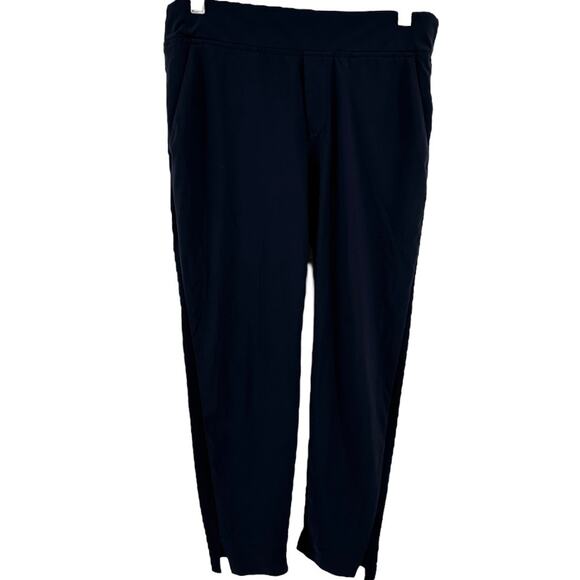 Athleta Brooklyn Mid Rise Ankle Pants Tapered Pocket Rib Knit Trim Navy Blue 8P - Picture 2 of 6